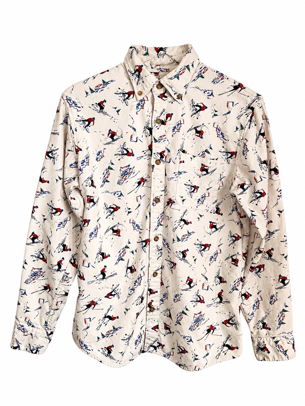 Lands’ End Skiers Print Flannel Shirt Men’s Small S Winter Button Down Cotton
